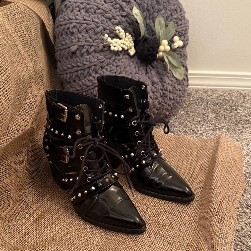Sam Edelman Black Patent Lace Up Boots